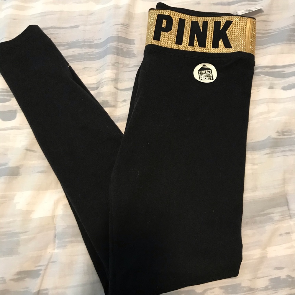 Pink victoria secret leggings with gold bling
